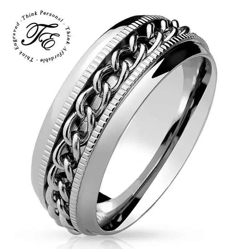 Think Engraved Promise Ring Personalized Women's Promise Ring - Silver Chain Spinner Stainless Steel