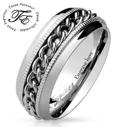 Think Engraved Promise Ring Personalized Women's Promise Ring - Silver Chain Spinner Stainless Steel