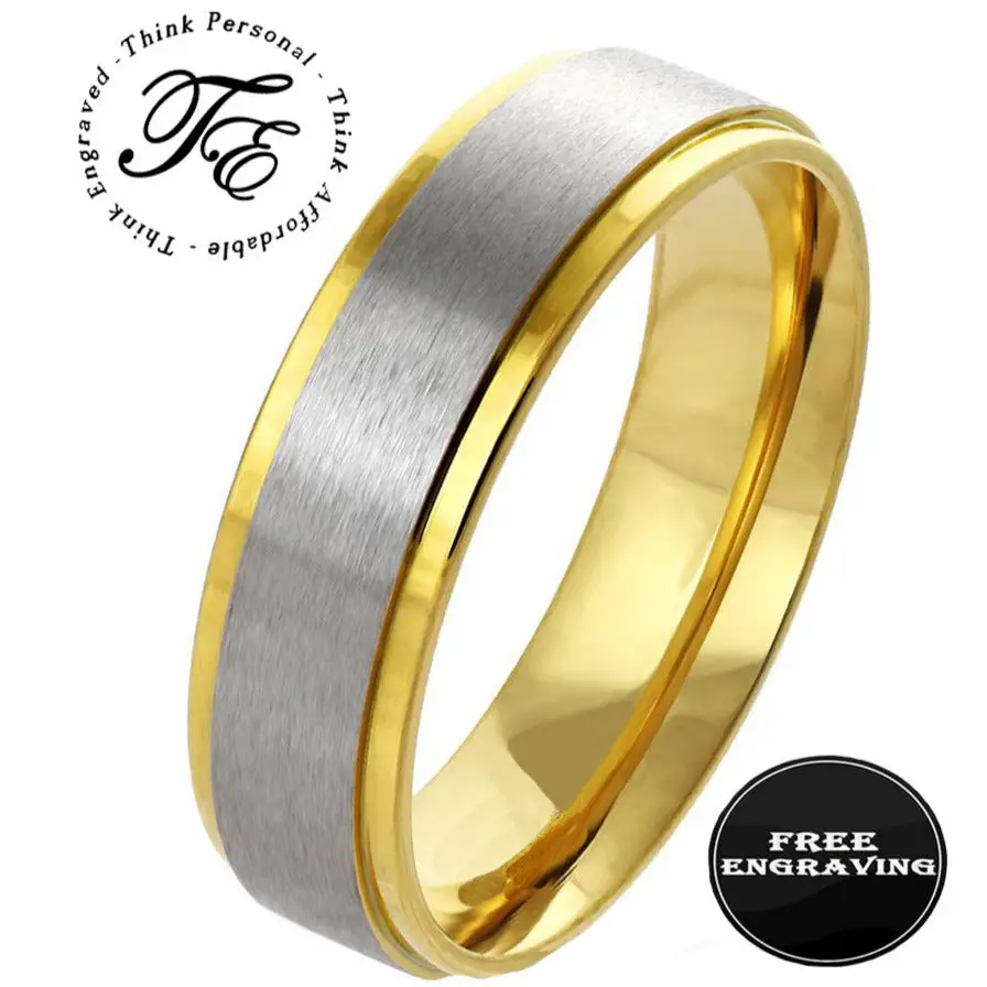 Think Engraved wedding Band 5 Personalized Engraved Men's Gold and Steel Wedding Ring - Engraved Handwriting Ring