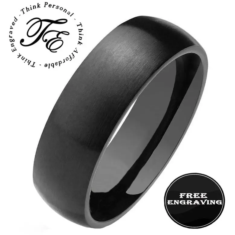Think Engraved wedding Band 5 Personalized Men's Matte Black Wedding Ring - Engraved Hand Writing Ring