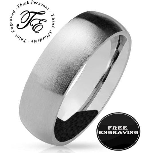 Think Engraved wedding Band 6mm Size 5 Men's Custom Engraved Silver Wedding Ring - Personalized Silver Wedding Ring For Guys