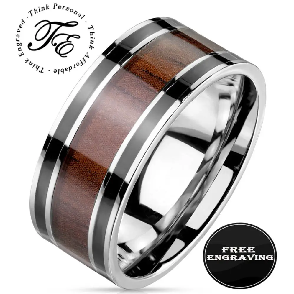Think Engraved wedding Band 7 Custom Engraved Men's Wood Wedding Ring - Personalized Promise Ring For Him