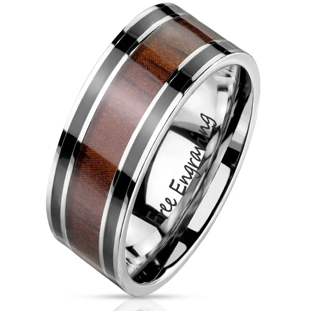 Think Engraved wedding Band 7 Custom Engraved Men's Wood Wedding Ring - Personalized Promise Ring For Him