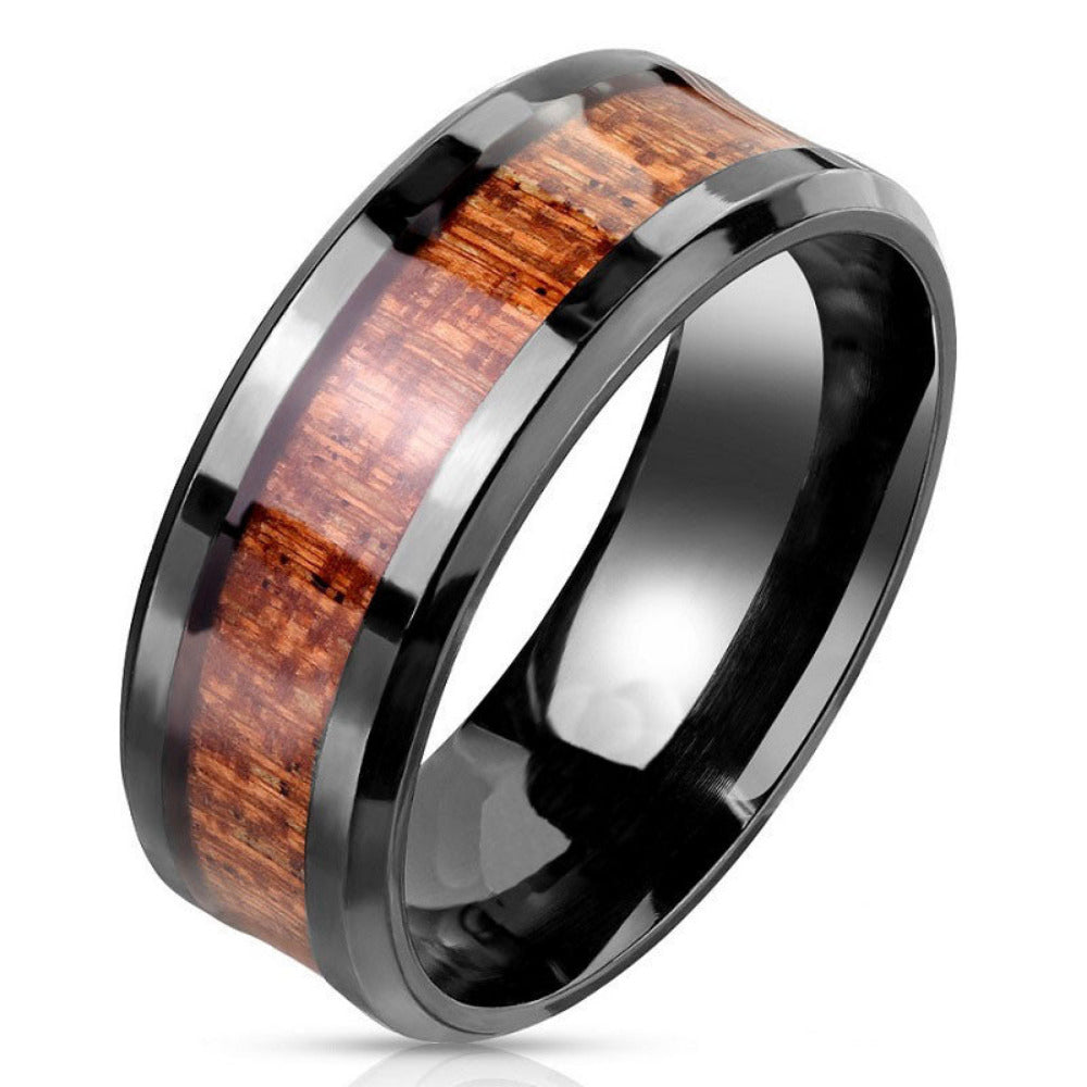 Think Engraved wedding Band 7 Personalized Men's Wedding Band - Black With Wood Inlay Stainless Steel