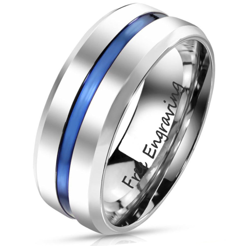 Blue Line Rings For Men Personalized Men's Thin Blue Line Wedding Ring - Engraved Handwriting ...