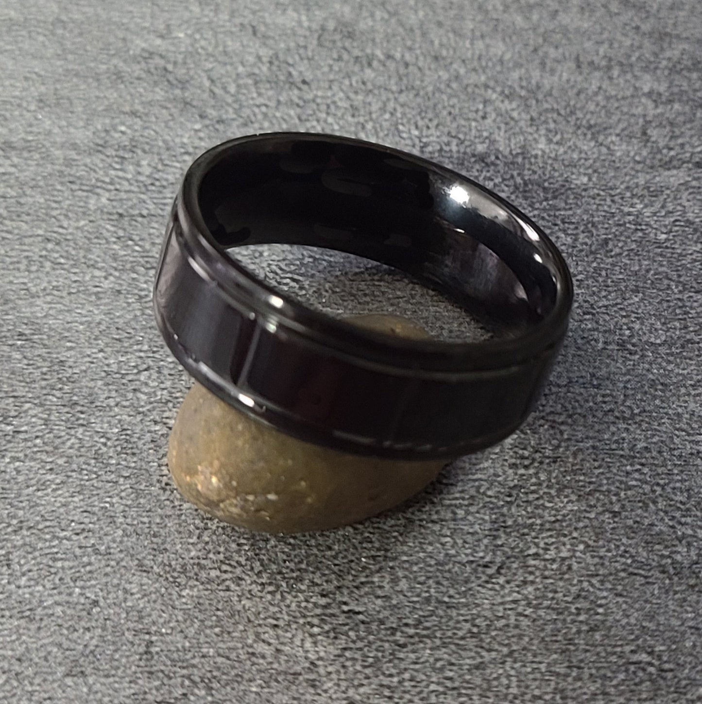 Think Engraved wedding Band Custom Engraved Men's Black Wedding Ring - Black Square Grooves Stainless Steel