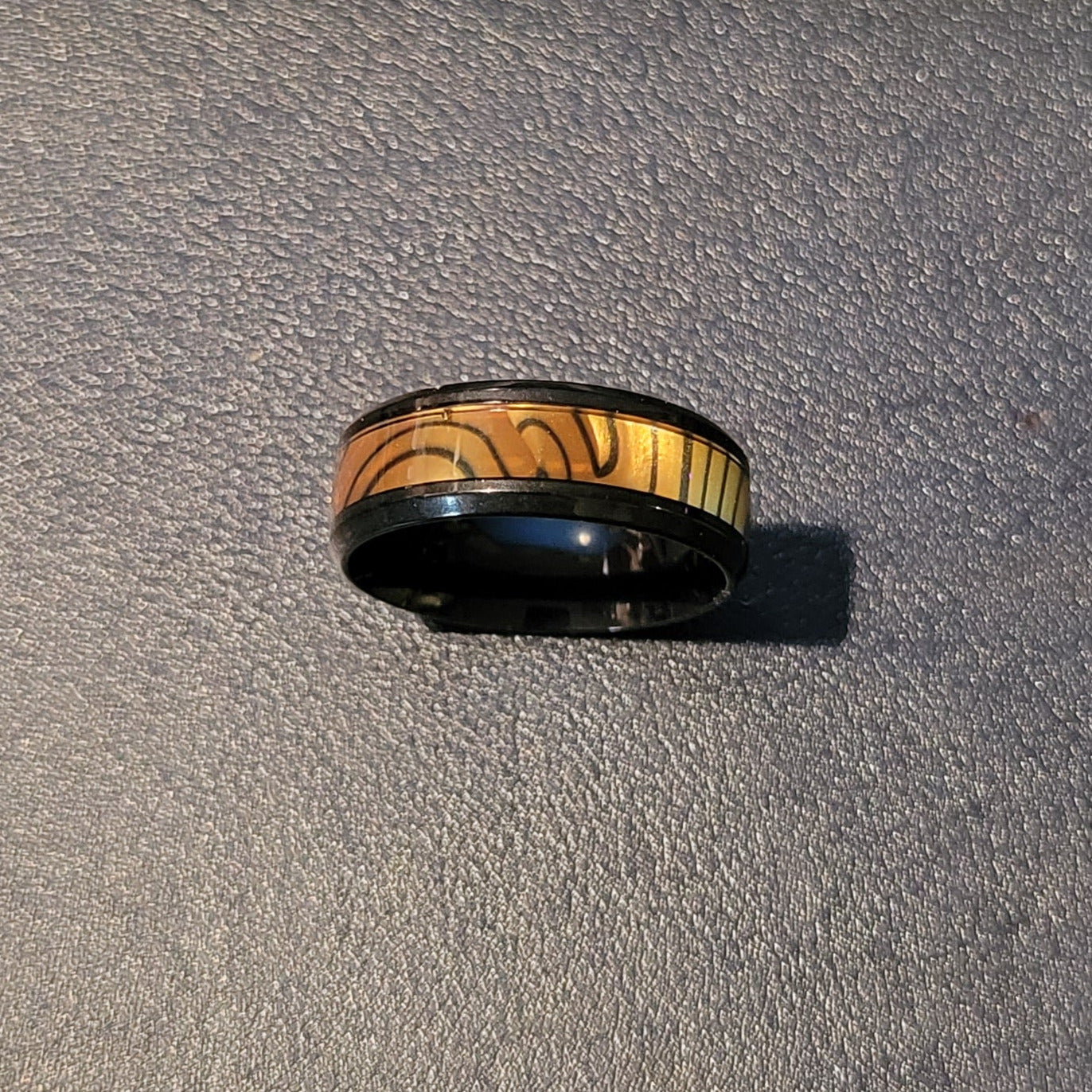 Think Engraved wedding Band Custom Engraved Men's Tiger's Eye Opal Wedding Ring - Guy's Handwriting Ring
