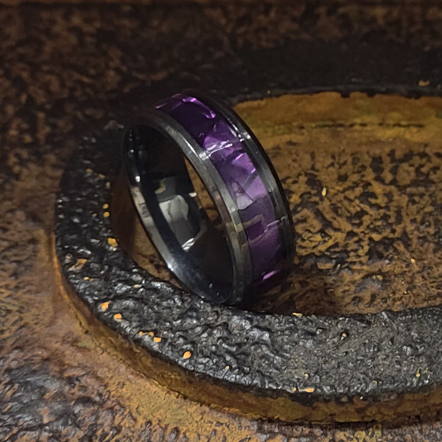Think Engraved wedding Band Custom Engraved Men's Wedding Ring Chorite Purple - Handwriting Ring