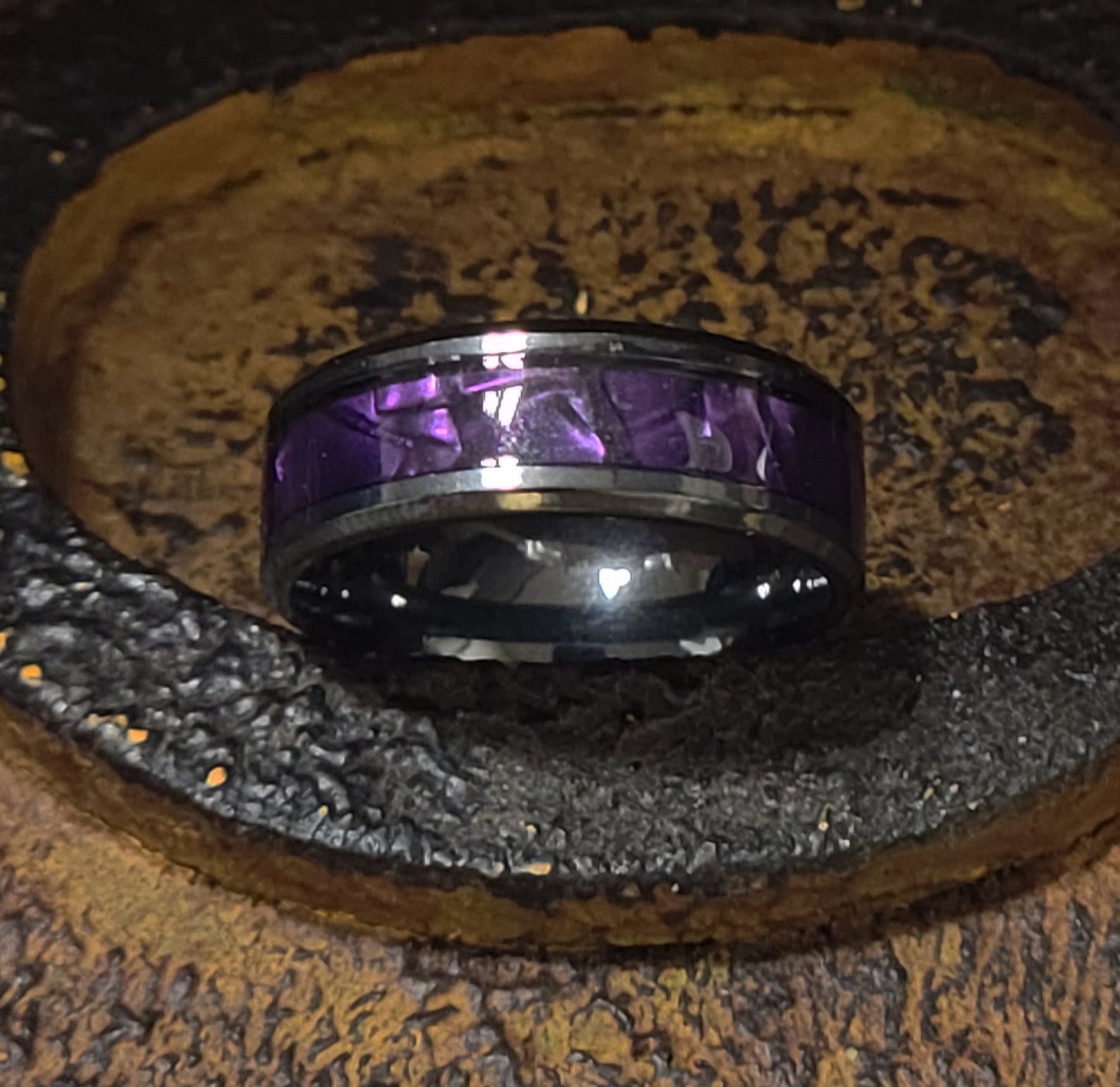 Think Engraved wedding Band Custom Engraved Men's Wedding Ring Chorite Purple - Handwriting Ring