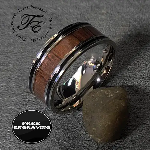 Think Engraved wedding Band Custom Engraved Men's Wood Wedding Ring - Personalized Promise Ring For Him