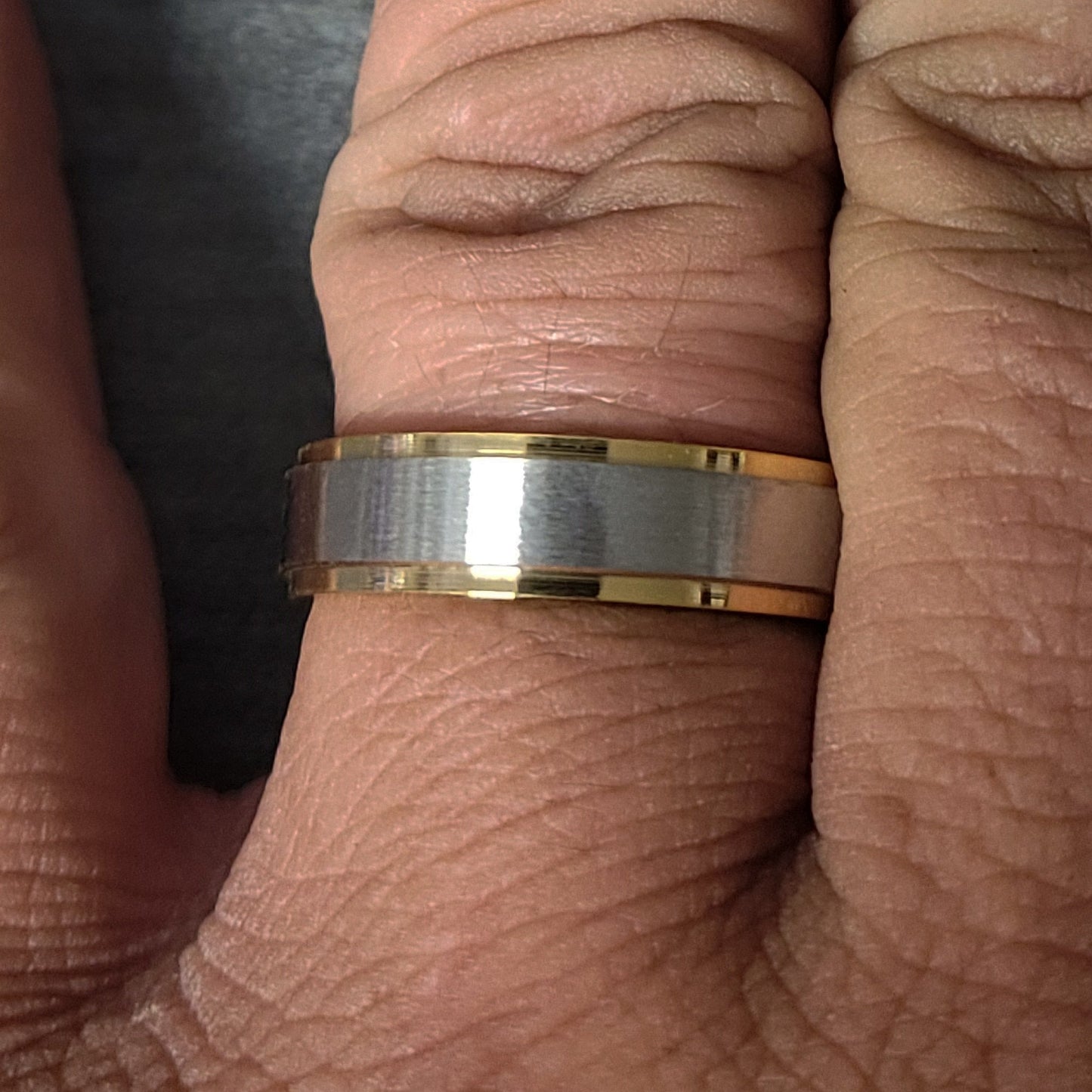 Think Engraved wedding Band Personalized Engraved Men's Gold and Steel Wedding Ring - Engraved Handwriting Ring