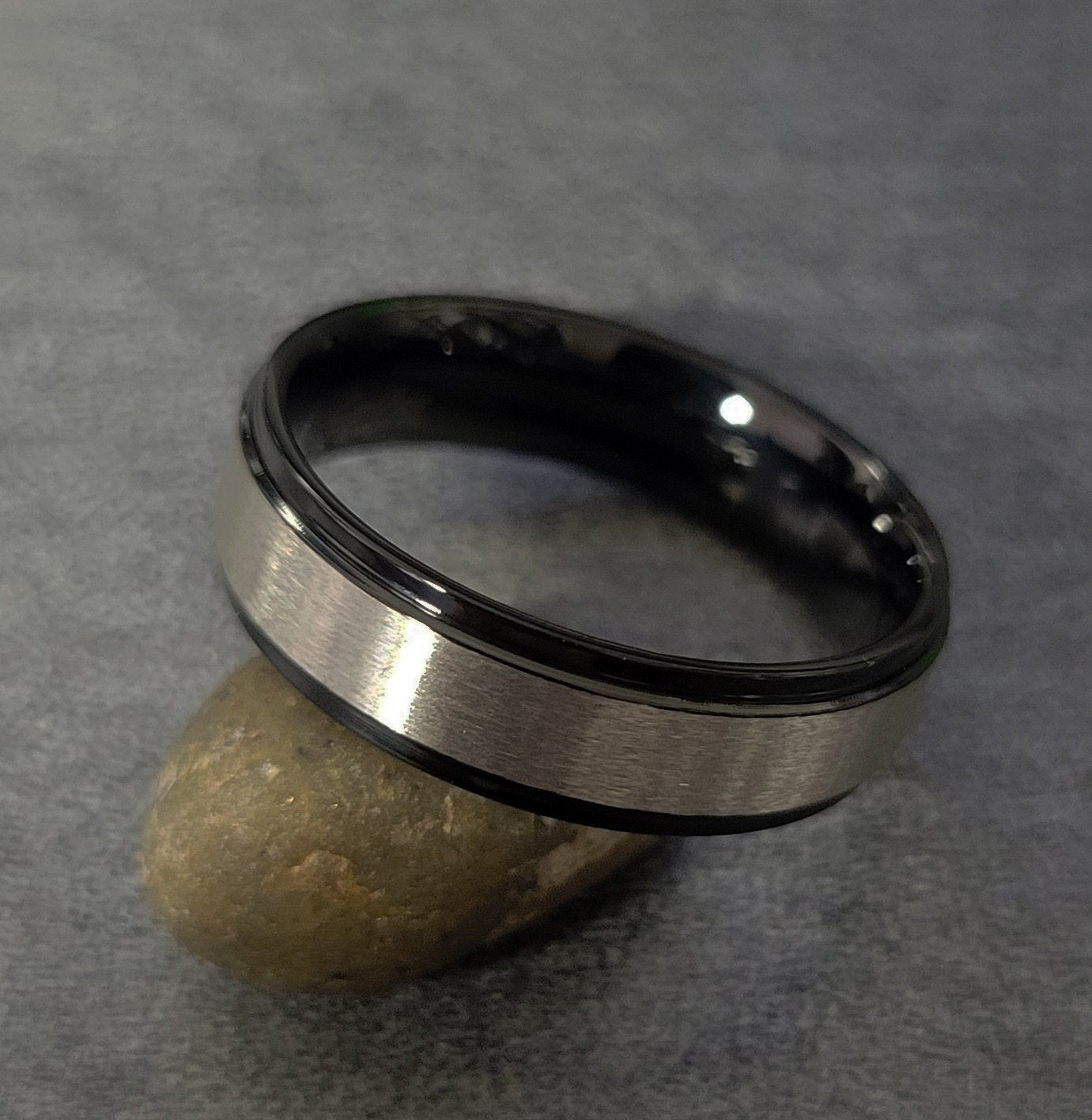 Think Engraved wedding Band Personalized Men's Brushed Steel Wedding Ring - Engraved Handwriting Wedding Ring