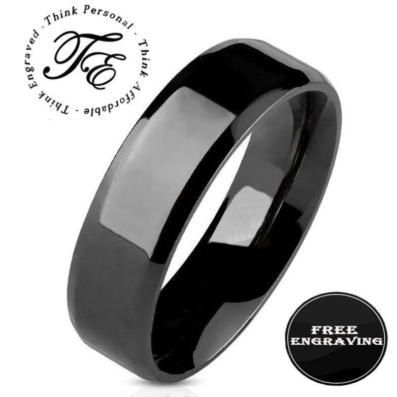 Think Engraved wedding Ring 6mm size 5 Personalized Men's Traditional Black Wedding Ring - Engraved Handwriting Ring