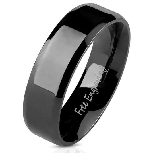 Think Engraved wedding Ring 6mm size 5 Personalized Men's Traditional Black Wedding Ring - Engraved Handwriting Ring