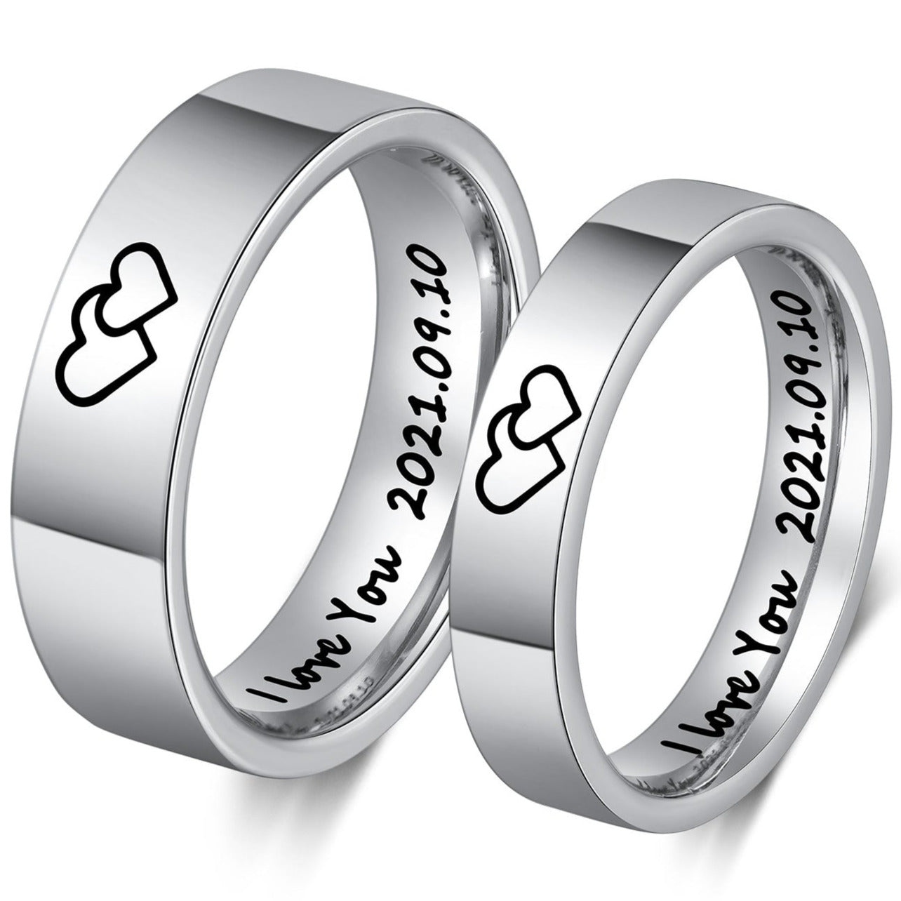 Think Engraved wedding Ring 7 / 6 Personalized His and Hers Traditional Promise Ring or Wedding Ring Set Couples Rings