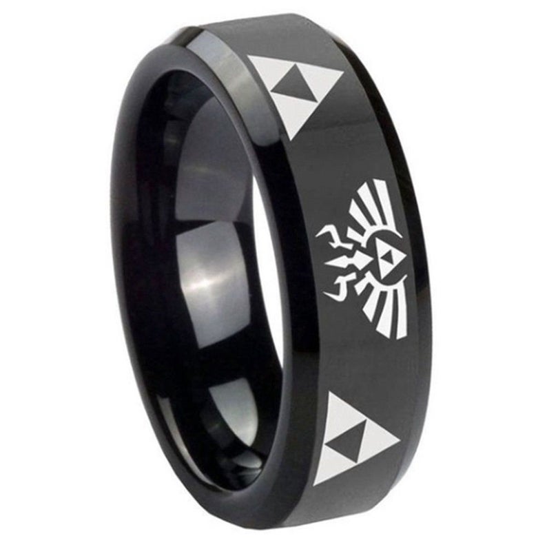 Think Engraved wedding Ring Personalized Engraved Men's Black Zelda Tri Force Wedding Ring