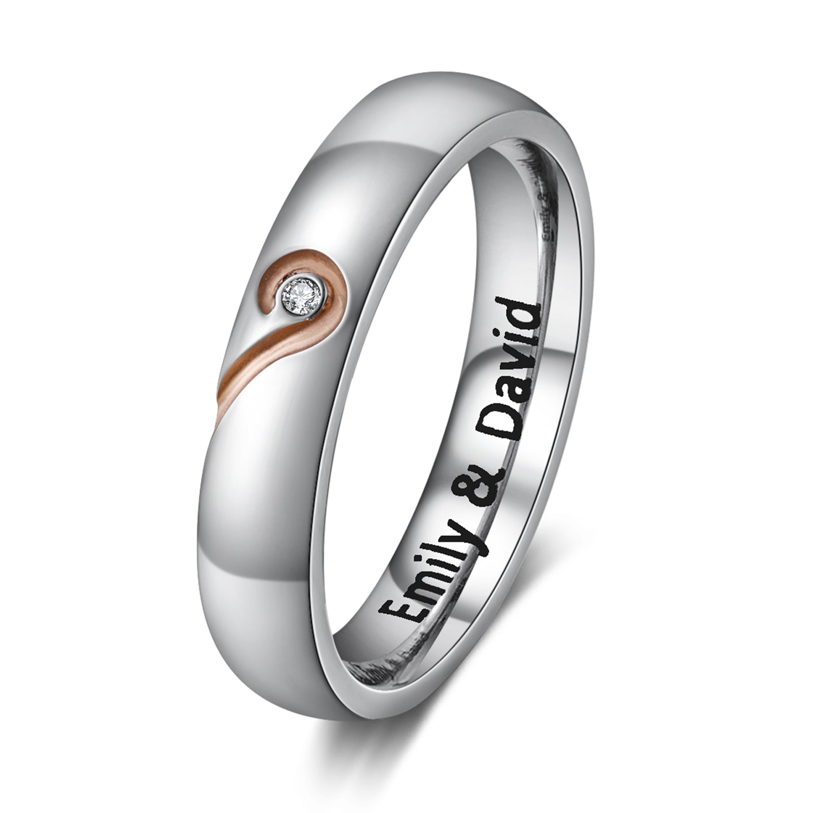 Think Engraved wedding Ring Personalized His and Hers Promise or Wedding Ring Set Matching Hearts Couples Rings