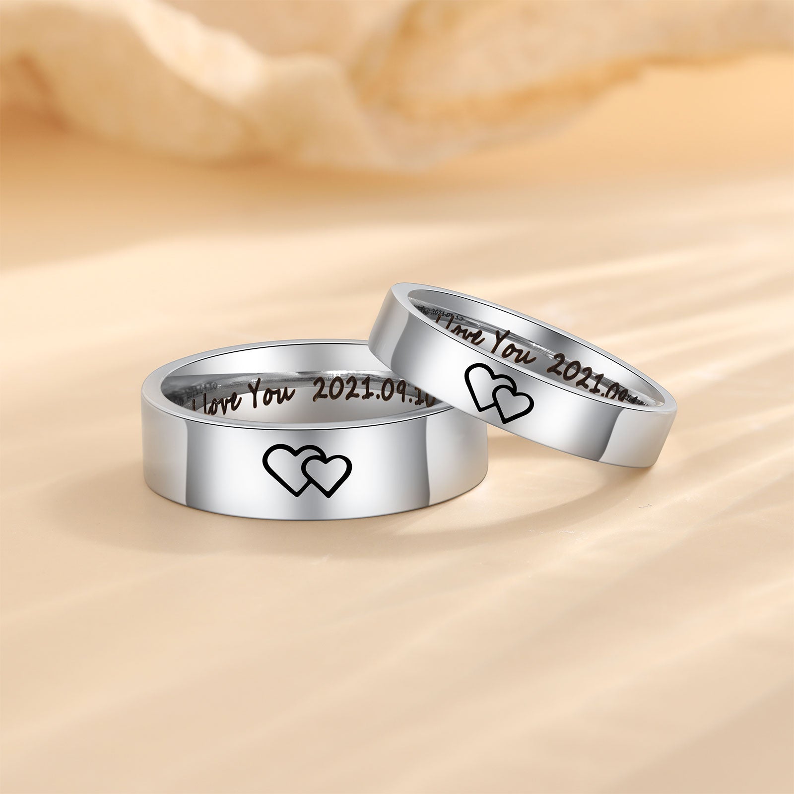 Think Engraved wedding Ring Personalized His and Hers Traditional Promise Ring or Wedding Ring Set Couples Rings