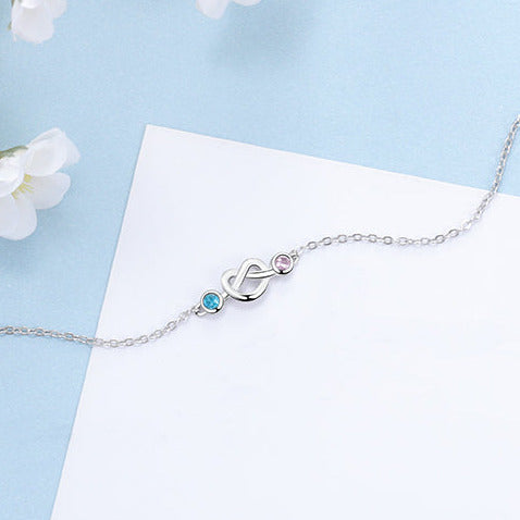 ThinkEngraved birthstone anklet Custom 2 Birthstone Silver Heart Knot Mother's Bracelet - 2 Stone Mom Bracelet