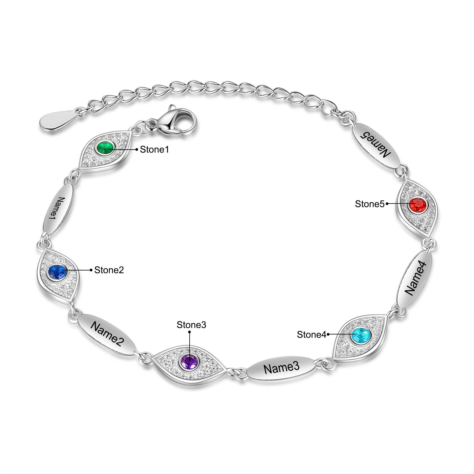ThinkEngraved birthstone bracelet Custom 5 Birthstone Egyptian Eye Mom Bracelet - 5 Names Mother's Bracelet