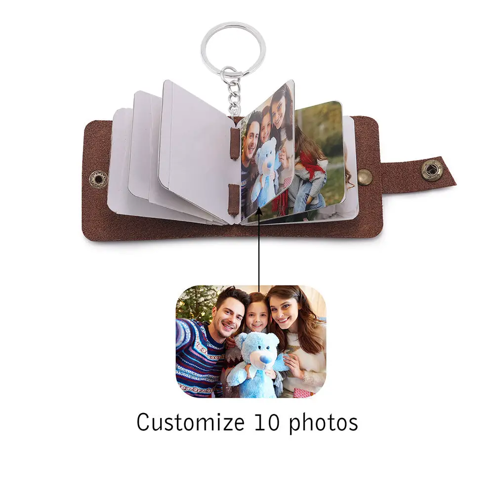 ThinkEngraved Custom Keychain 10 photos Photo Collage Leather Key Chain Wallet Love is Forever Album 5 or 10 photos