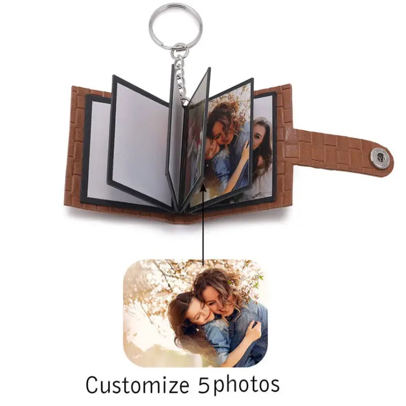 ThinkEngraved Custom Keychain 5 photos Personalized Photo Collage Key Chain Wallet Mini Album 5 or 10 photos