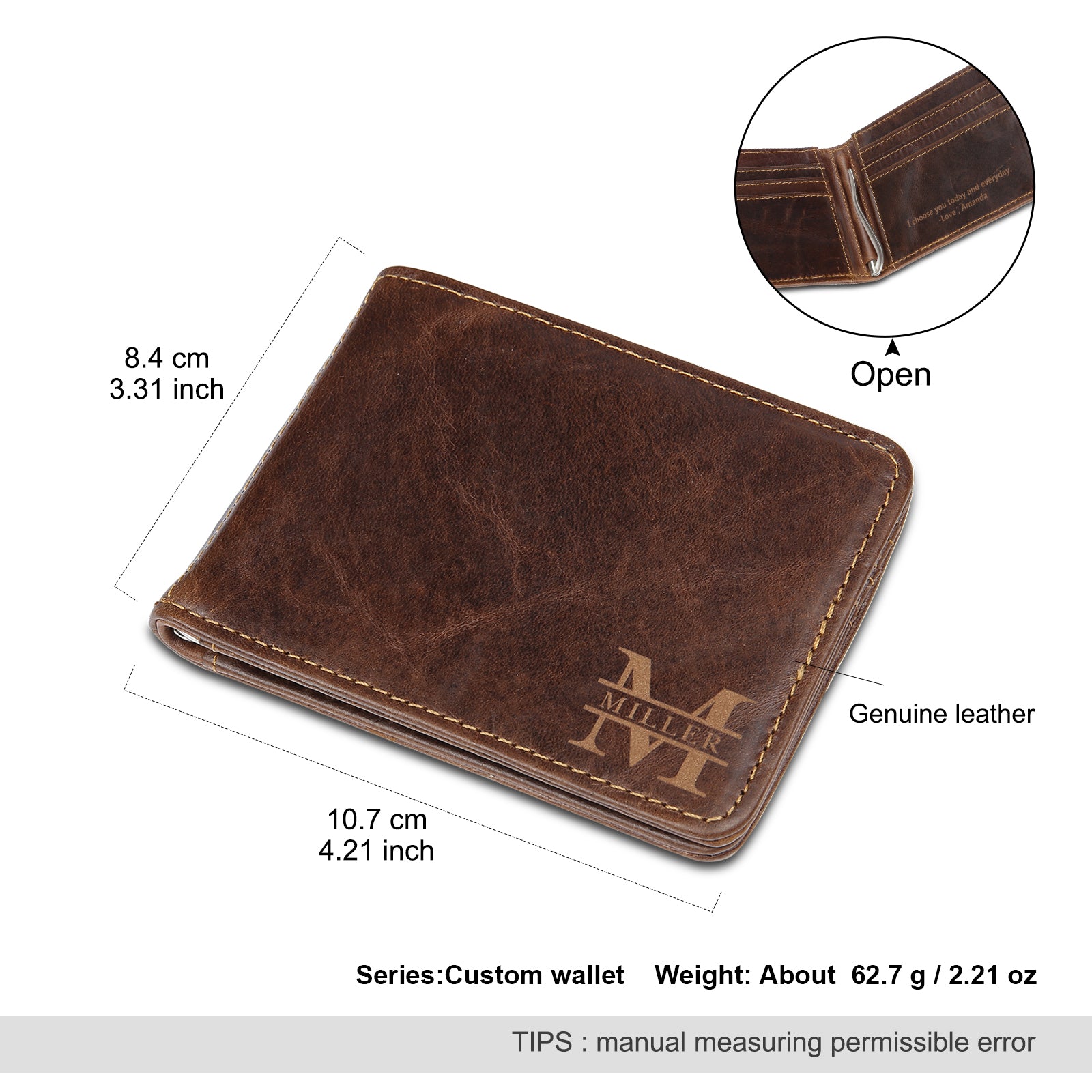 Personalized Men's Leather Bi-fold Wallet Card Holder Monogram and