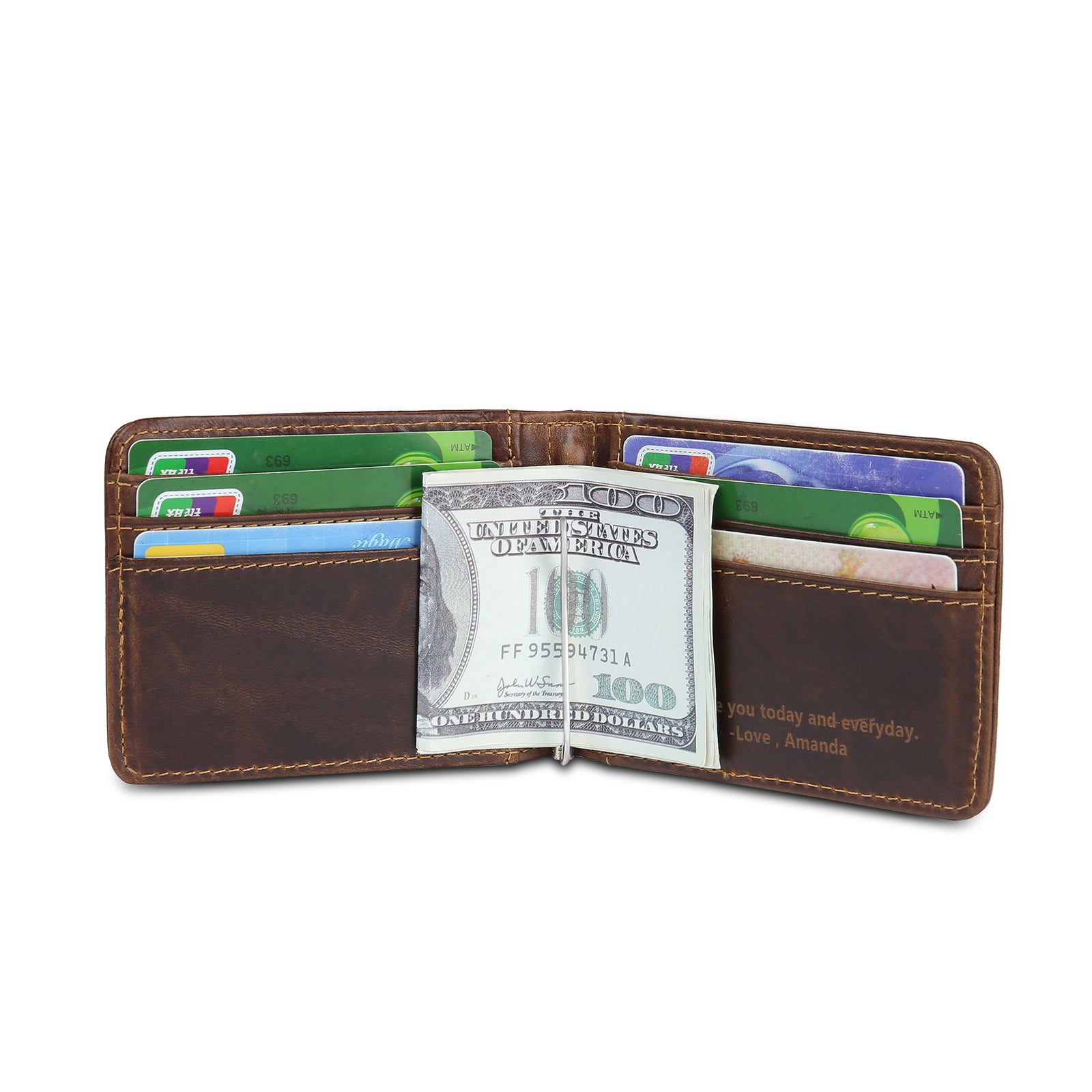ThinkEngraved Custom Keychain Personalized Men's Leather Bi-fold Wallet Card Holder Monogram and Name