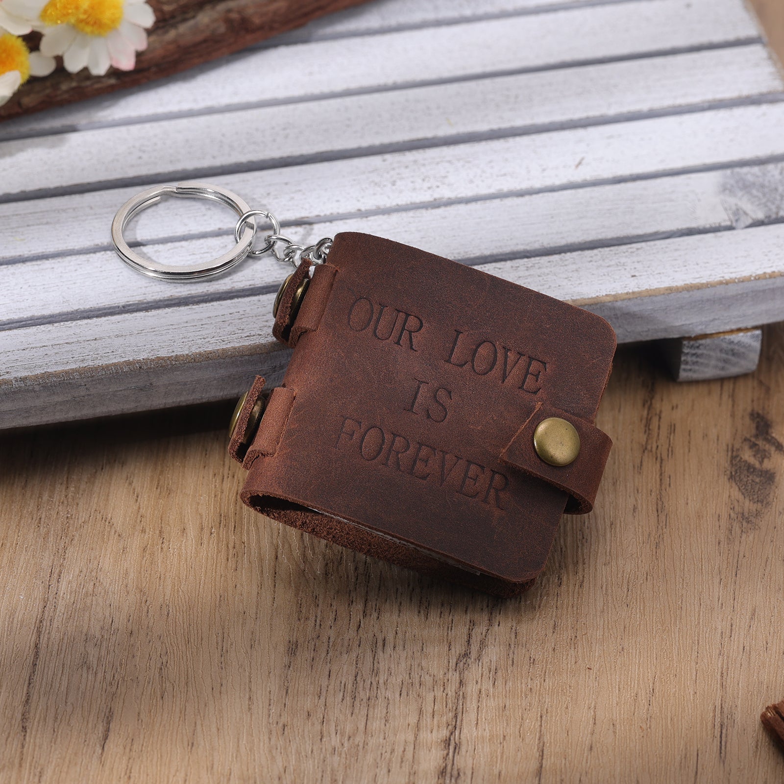ThinkEngraved Custom Keychain Photo Collage Leather Key Chain Wallet Love is Forever Album 5 or 10 photos