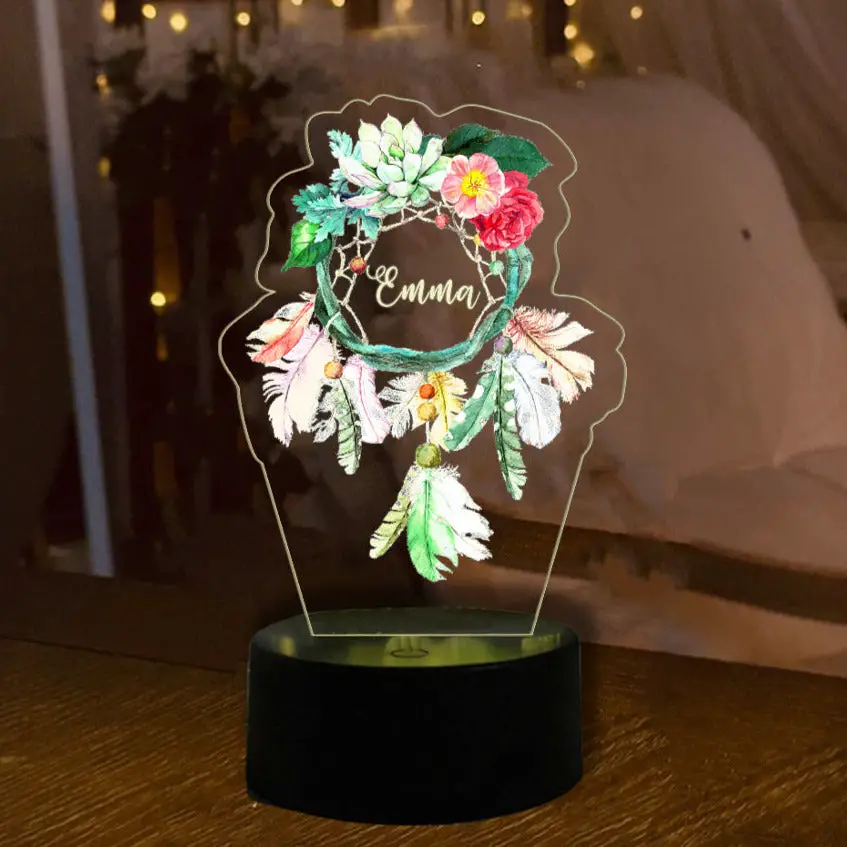 ThinkEngraved custom light Personalized Flower Dreamcatcher Light With Custom Engraved Name