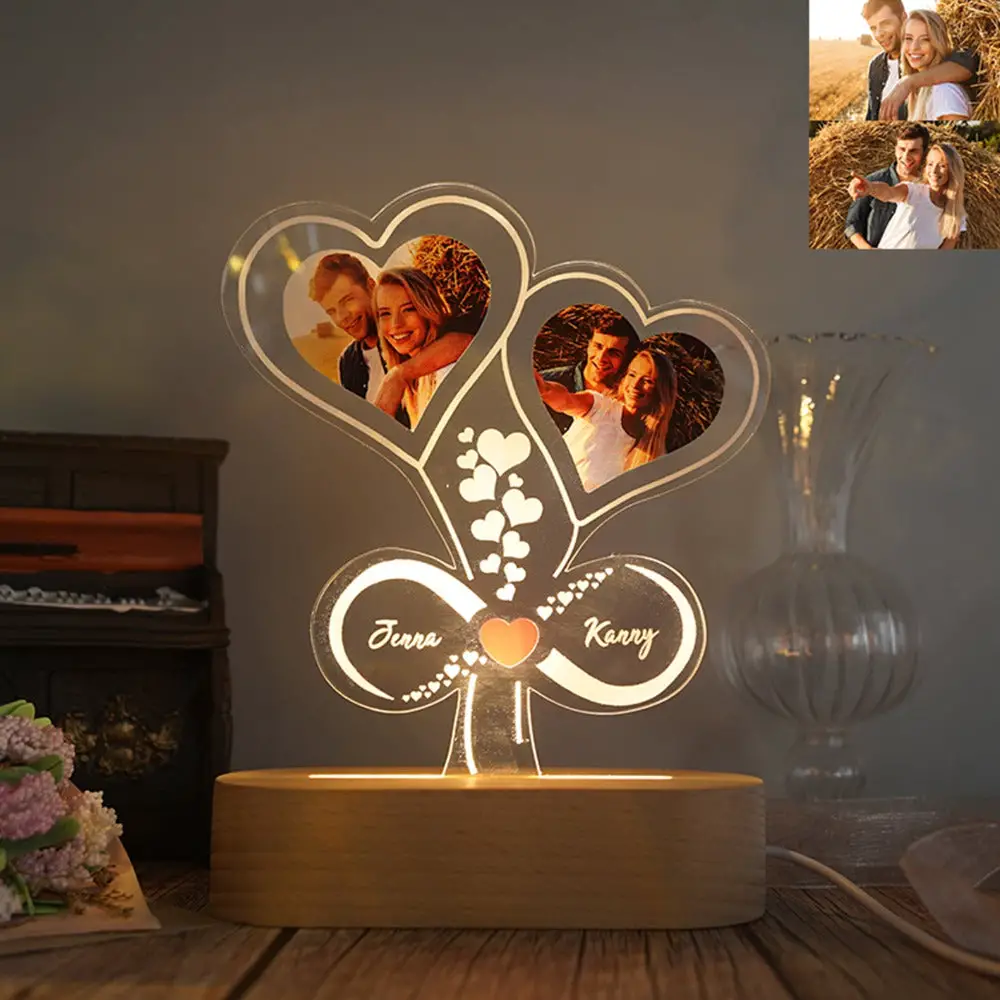 ThinkEngraved custom light Personalized Photo Collage and Names Infinity Hearts - Couples Gift
