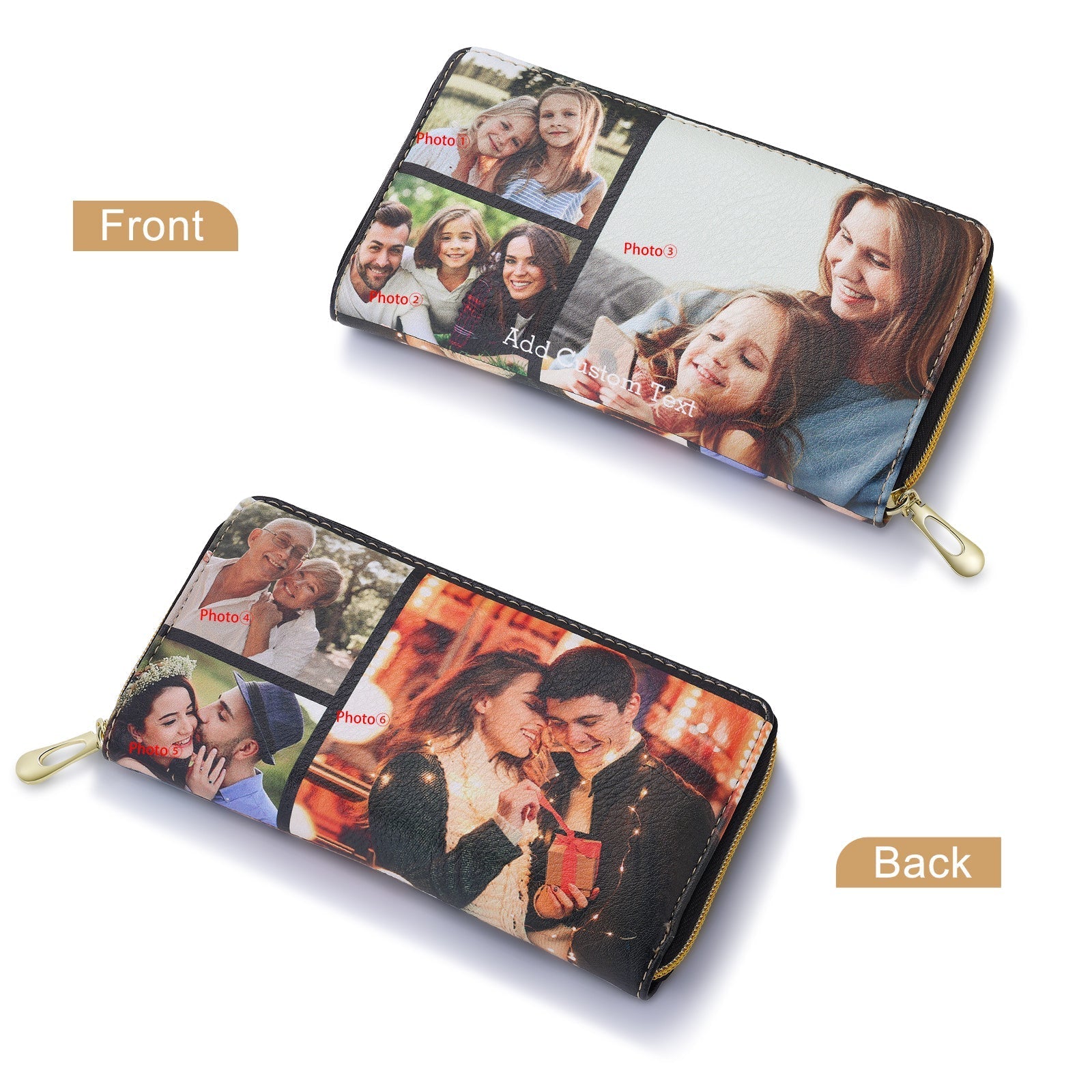 ThinkEngraved Custom wallet Personalized Photo Collage Wallet 6 Photo Zipper Wallet Personalized Text