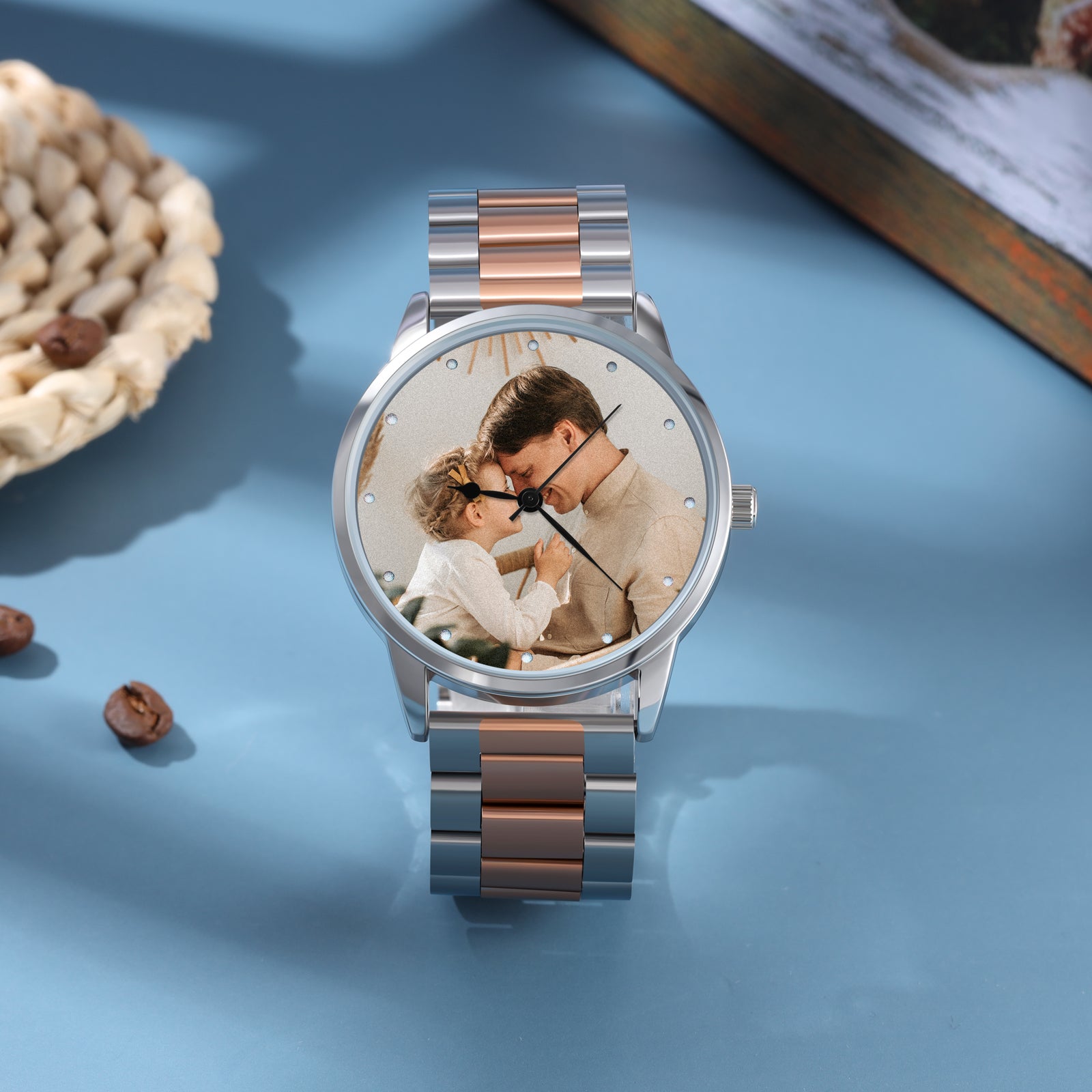 ThinkEngraved Custom watch Personalized Men's Photo Watch With Engraving Silver Rose Gold Father's Day