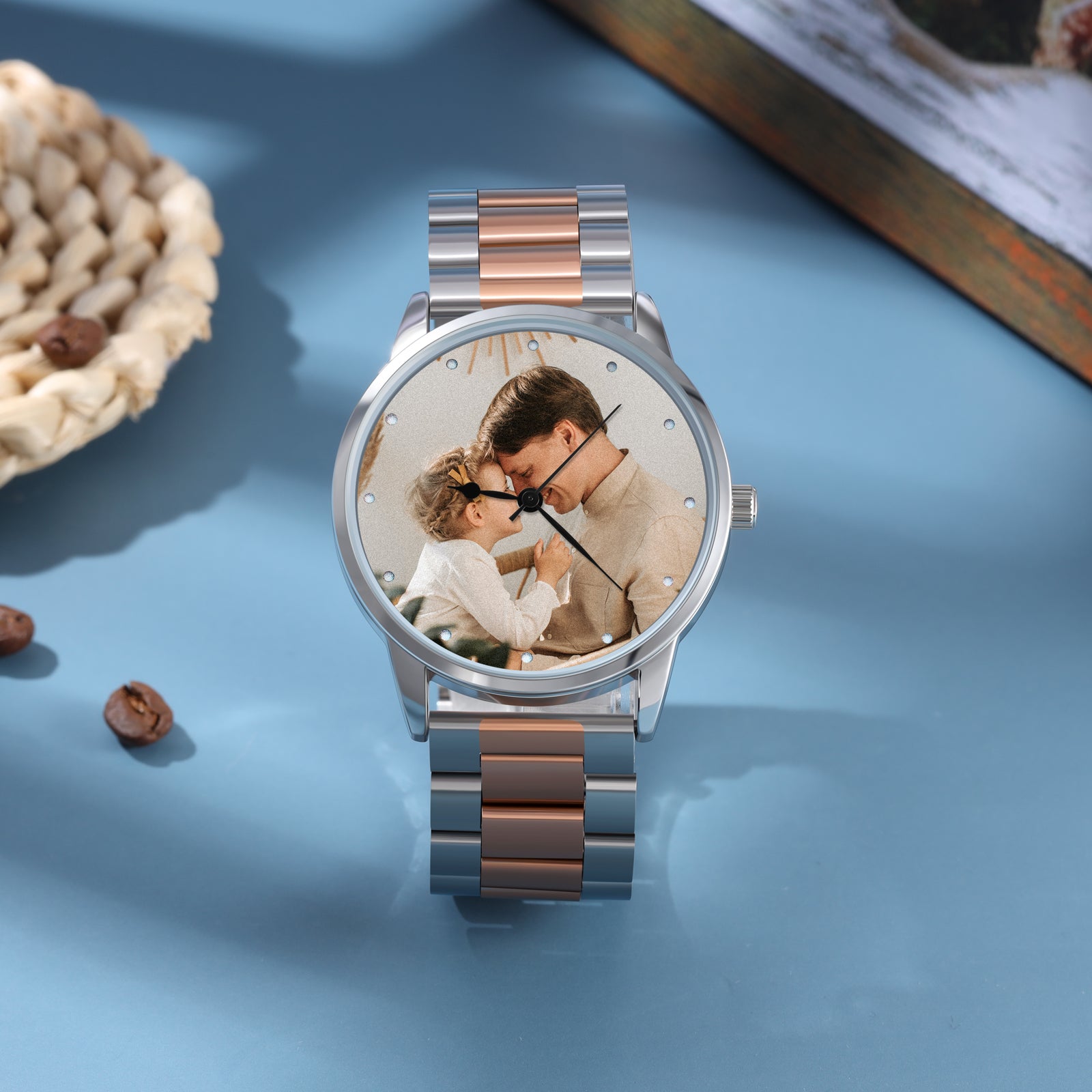 Personalized Men's Photo Watch With Engraving Silver Rose Gold