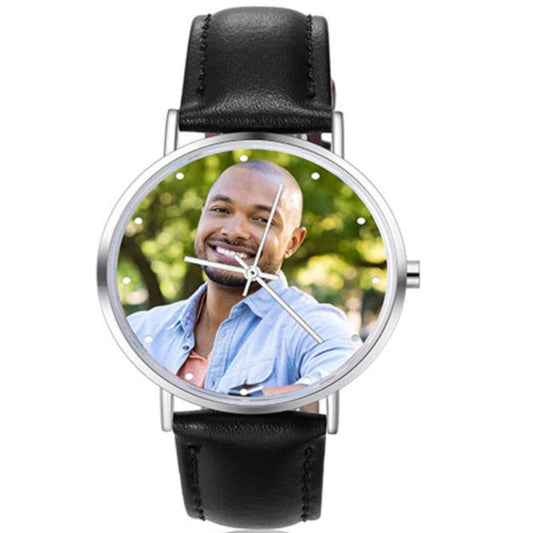 ThinkEngraved Custom watch Personalized Photo and Custom Message Watch Black Leather Band