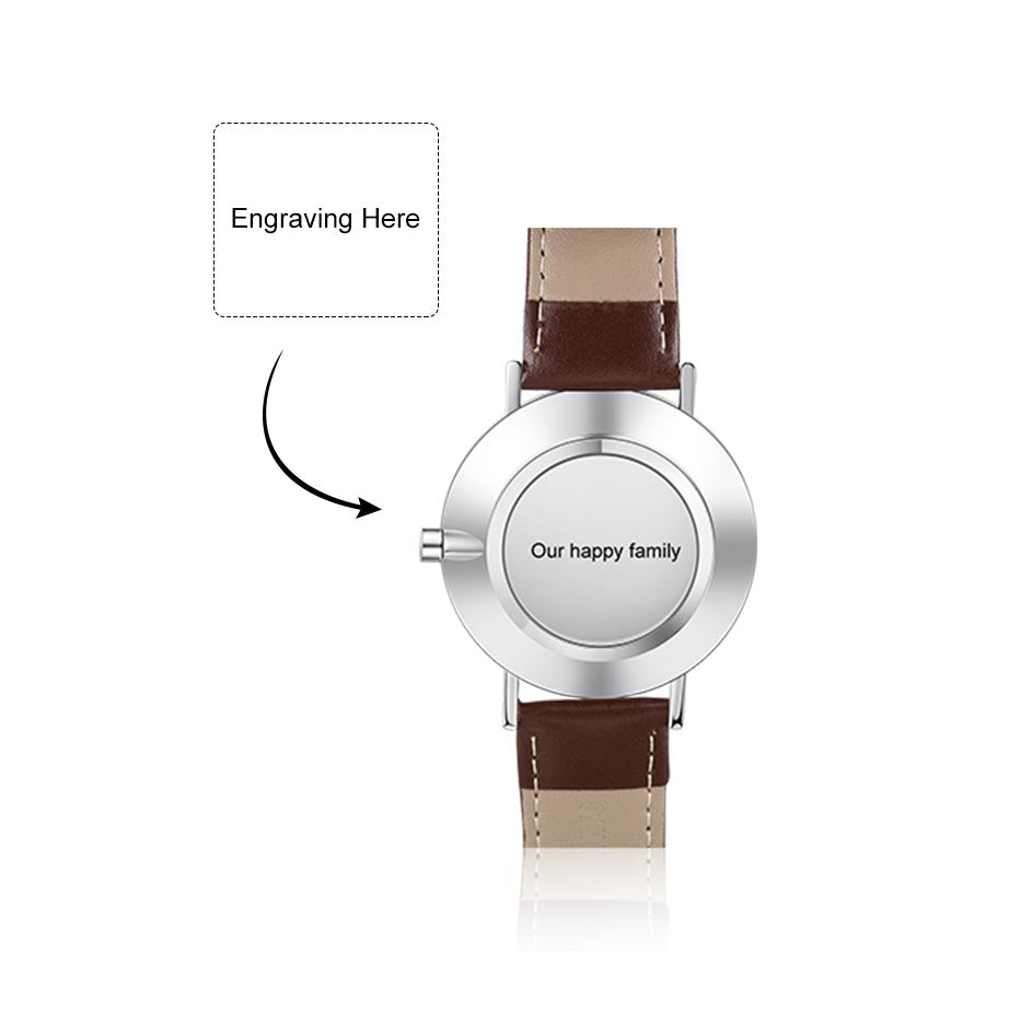 Customisable Watch With Text Personalized Photo and Custom Message Watch Brown Leather Band – Think ...
