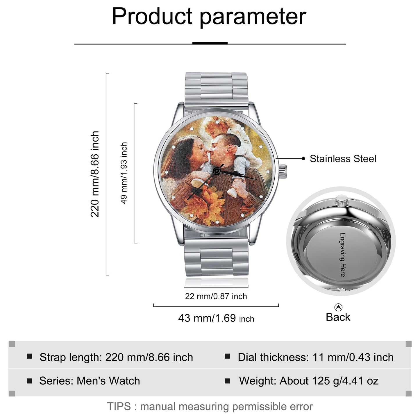 ThinkEngraved Custom watch Personalized Silver Photo Watch With Custom Engraved Message