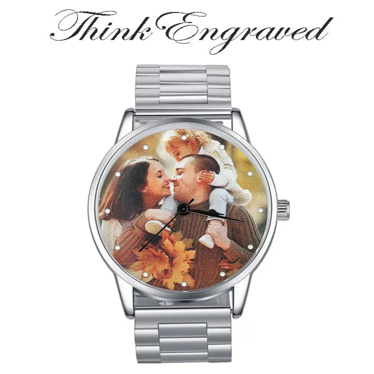 ThinkEngraved Custom watch Personalized Silver Photo Watch With Custom Engraved Message