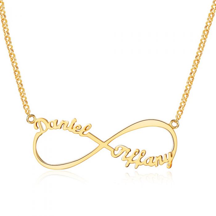 ThinkEngraved cutout 14k gold over stainless steel Personalized 2 Cursive Names Infinity Name Necklace Stainless Steel