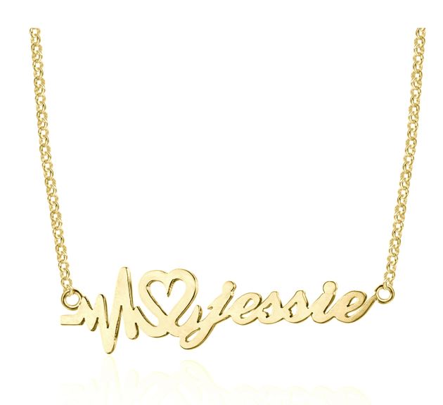 ThinkEngraved cutout 14k gold over sterling silver Personalized Heartbeat Name Necklace - Silver Gold or Rose Gold