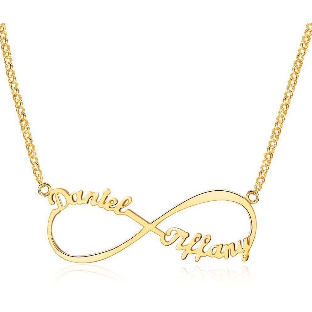 ThinkEngraved cutout 14k gold over sterling silver Personalized Sterling Silver Infinity Name Necklace - 2 Names Silver Gold or Rose Gold