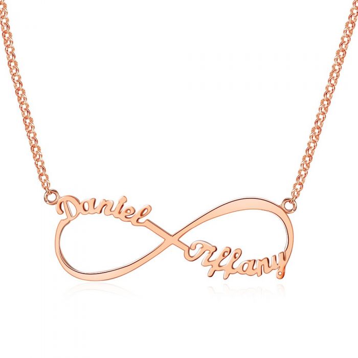 ThinkEngraved cutout 14k rose gold over stainless steel Personalized 2 Cursive Names Infinity Name Necklace Stainless Steel