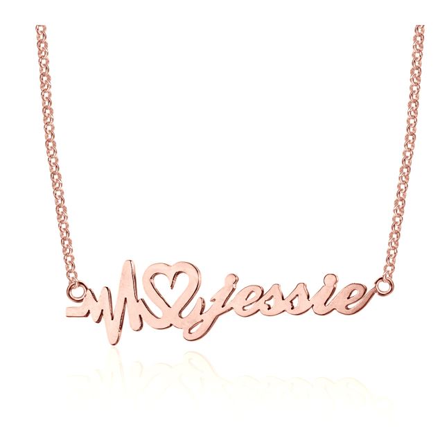 ThinkEngraved cutout 14k rose gold over sterling silver Personalized Heartbeat Name Necklace - Silver Gold or Rose Gold