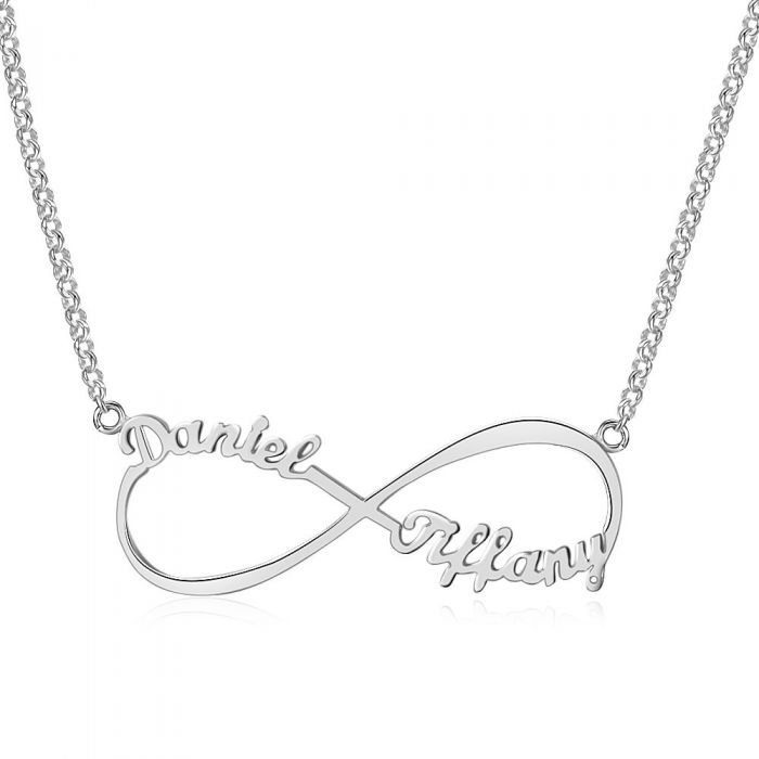ThinkEngraved cutout .925 sterling silver Personalized Sterling Silver Infinity Name Necklace - 2 Names Silver Gold or Rose Gold