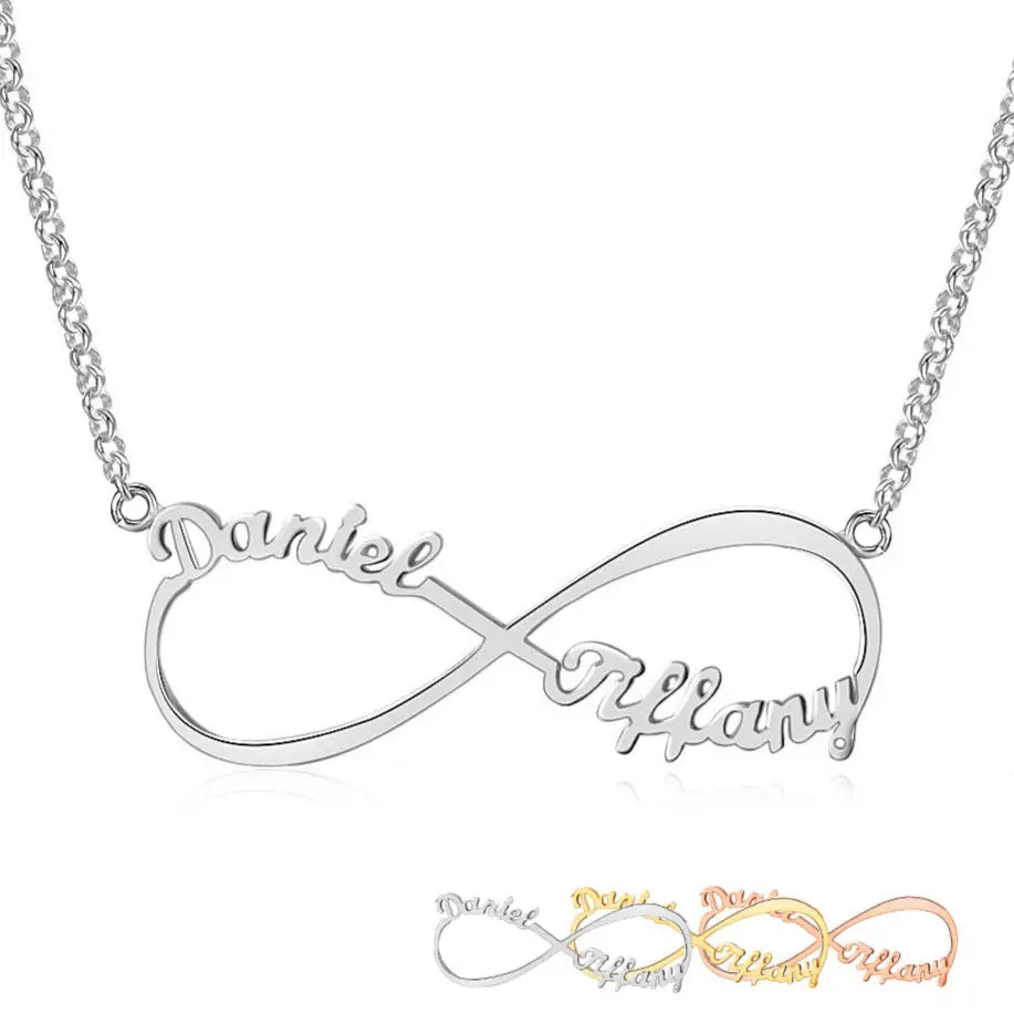 ThinkEngraved cutout Personalized 2 Cursive Names Infinity Name Necklace Stainless Steel