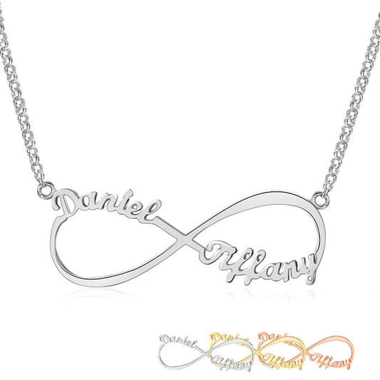 ThinkEngraved cutout Personalized Sterling Silver Infinity Name Necklace - 2 Names Silver Gold or Rose Gold