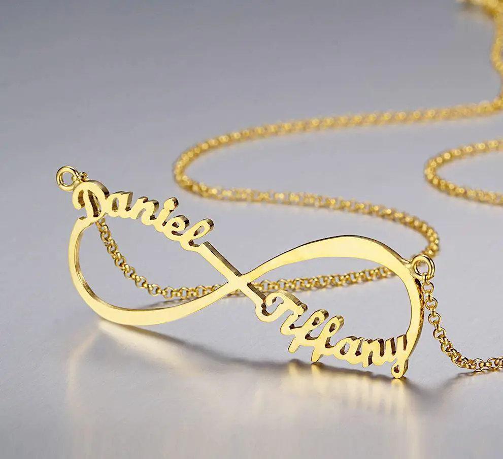 ThinkEngraved cutout Personalized Sterling Silver Infinity Name Necklace - 2 Names Silver Gold or Rose Gold