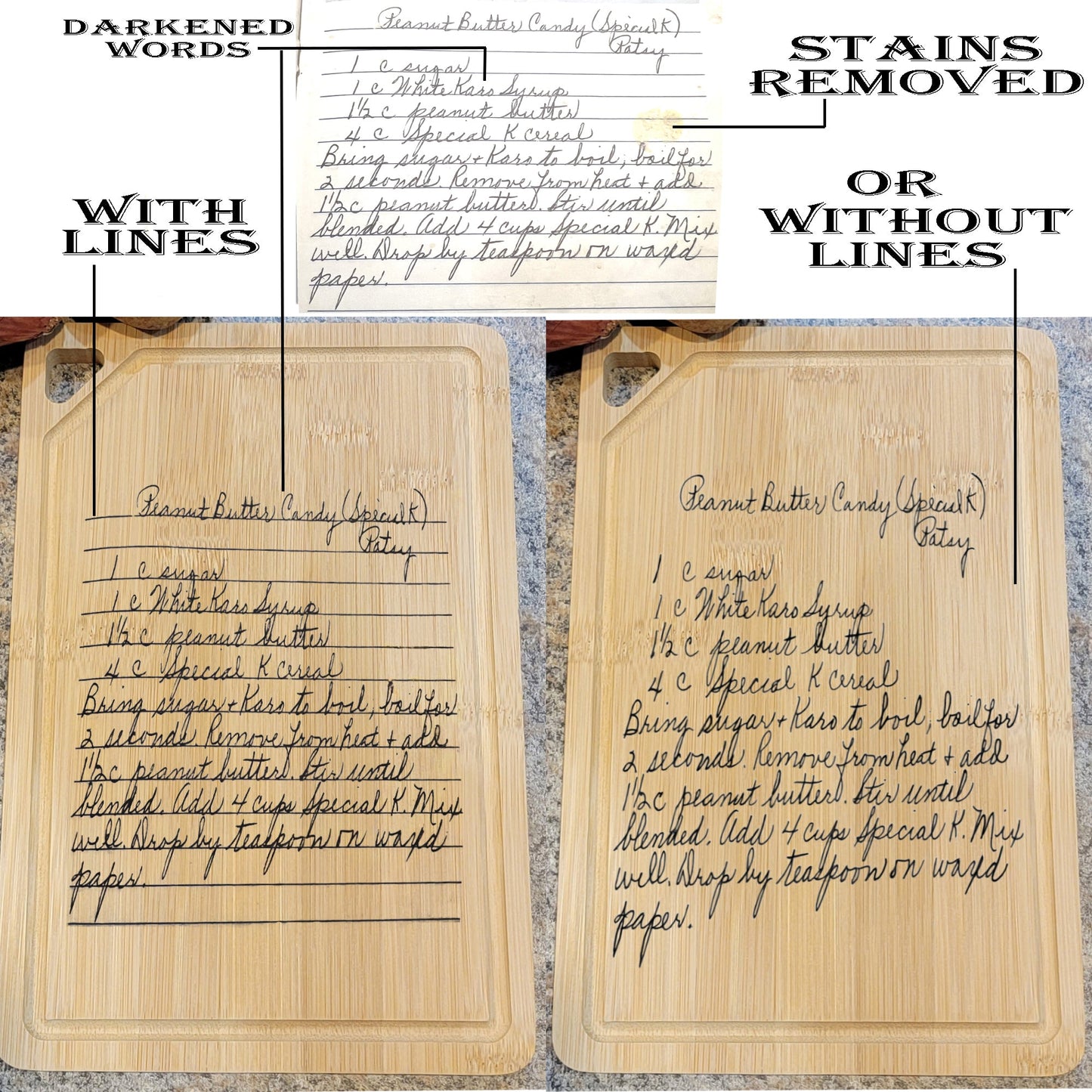 ThinkEngraved Cutting Board Engraved Handwriting Recipe Cutting Board with Wall Hanging Notch and Juice Groove