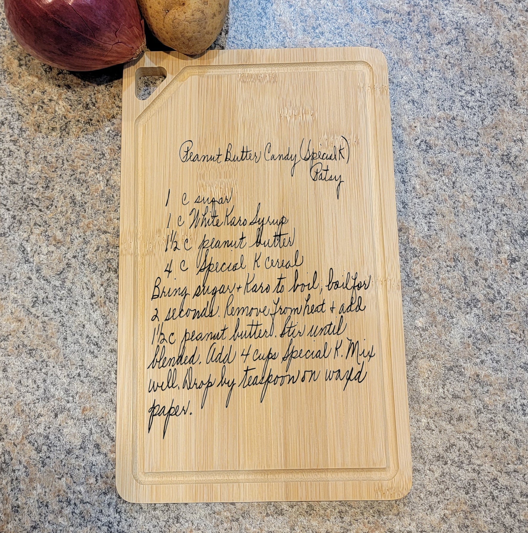 ThinkEngraved Cutting Board Engraved Handwriting Recipe Cutting Board with Wall Hanging Notch and Juice Groove