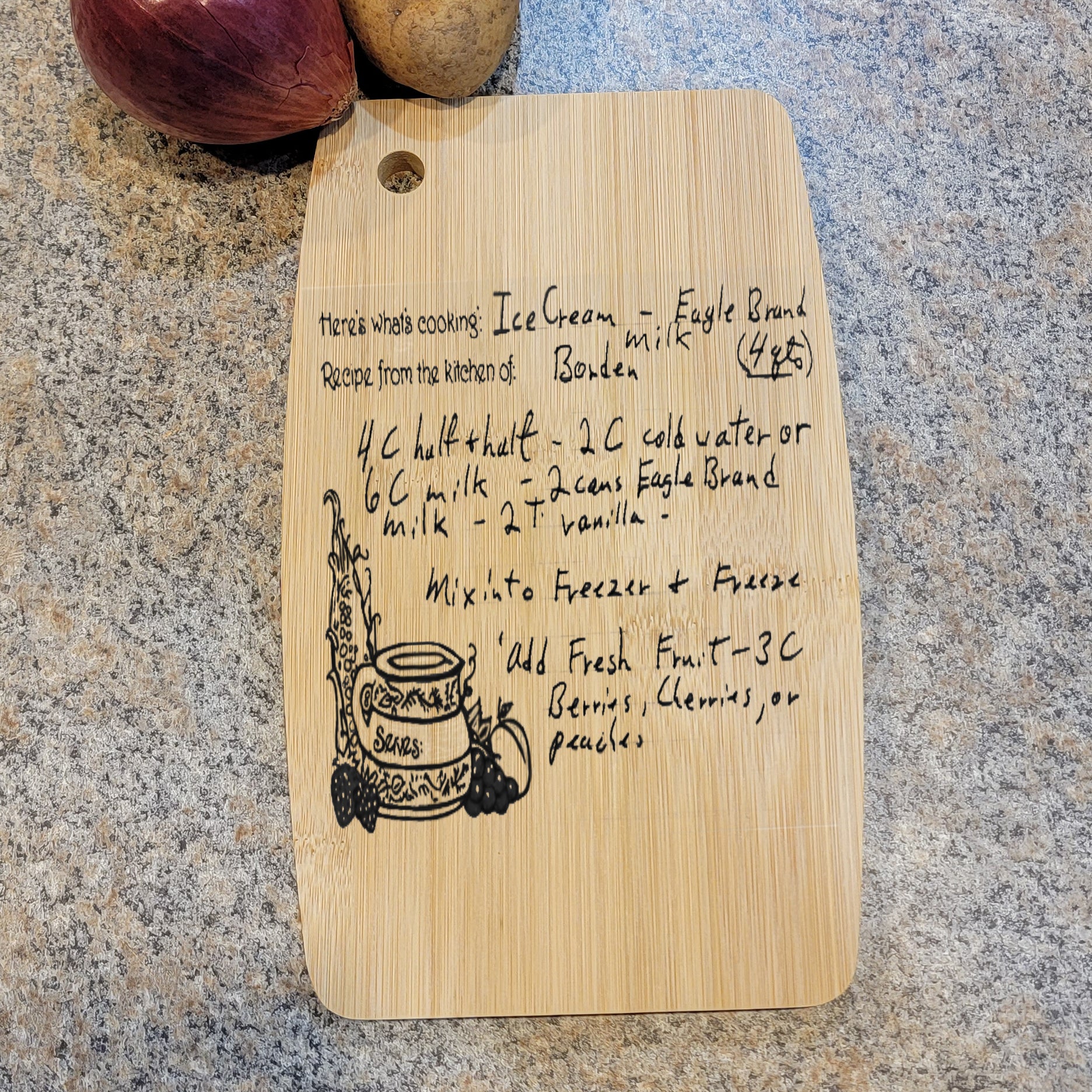 ThinkEngraved Cutting Board Engraved Handwriting Recipe Cutting Board with Wall Hanging Notch Semi-Oval